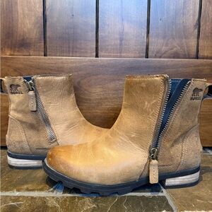 Sorel Black Leather Waterproof Women's Ankle Boots Brown US 6.5 Side Zip